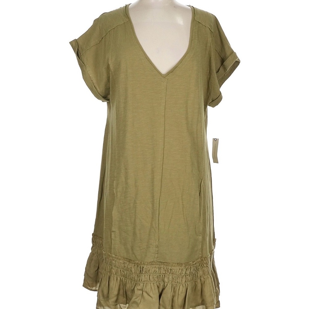 V neck Olive Green Midi Dress